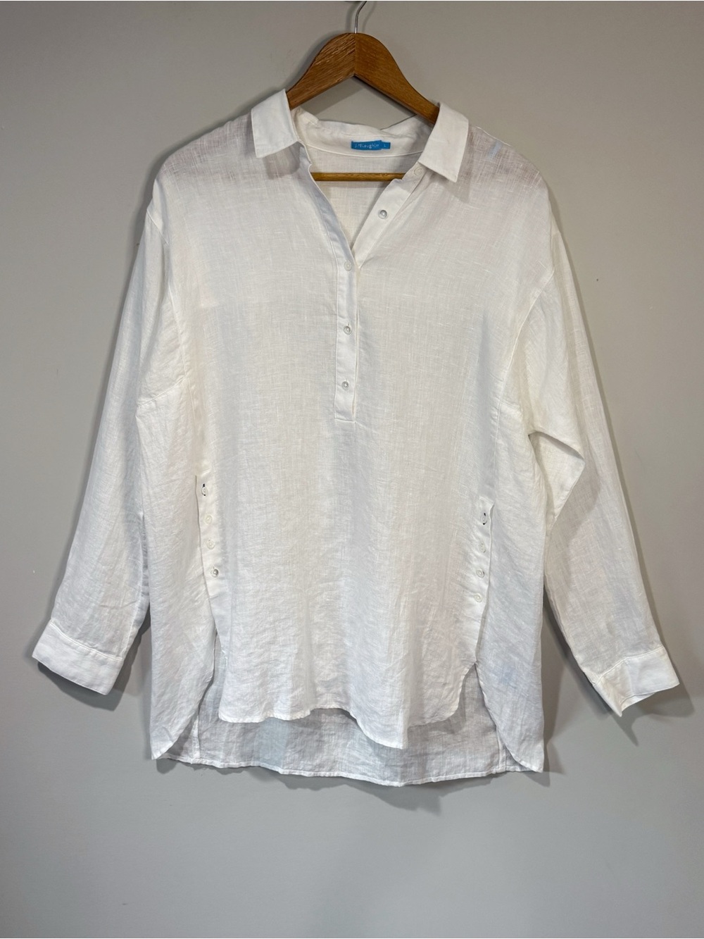 J. McLaughlin NWOT 100% Linen White Fallon Popover Tunic Coastal Minimalist L